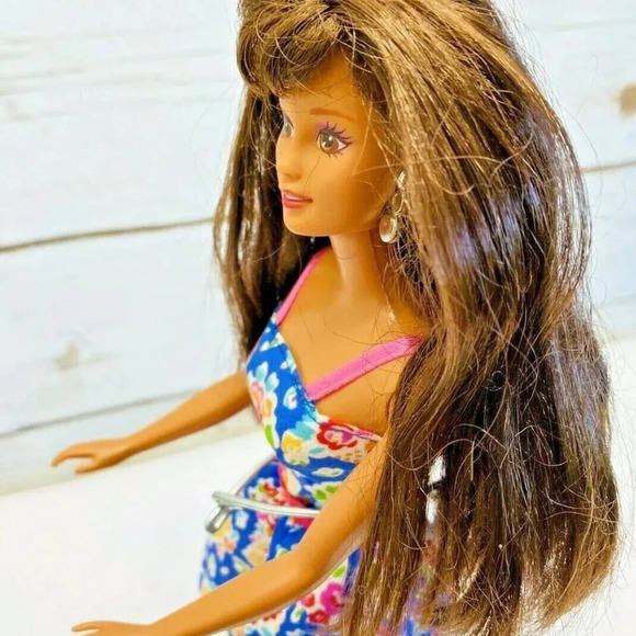 MATTEL BARBIE Brunette Hair Brown Eyes Floral Dress 12" Used Tall Used - Picture 9 of 12